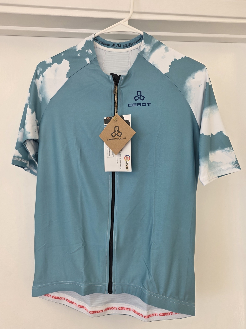 & Other Stories Teal Bike Jersey with White Cloud Print